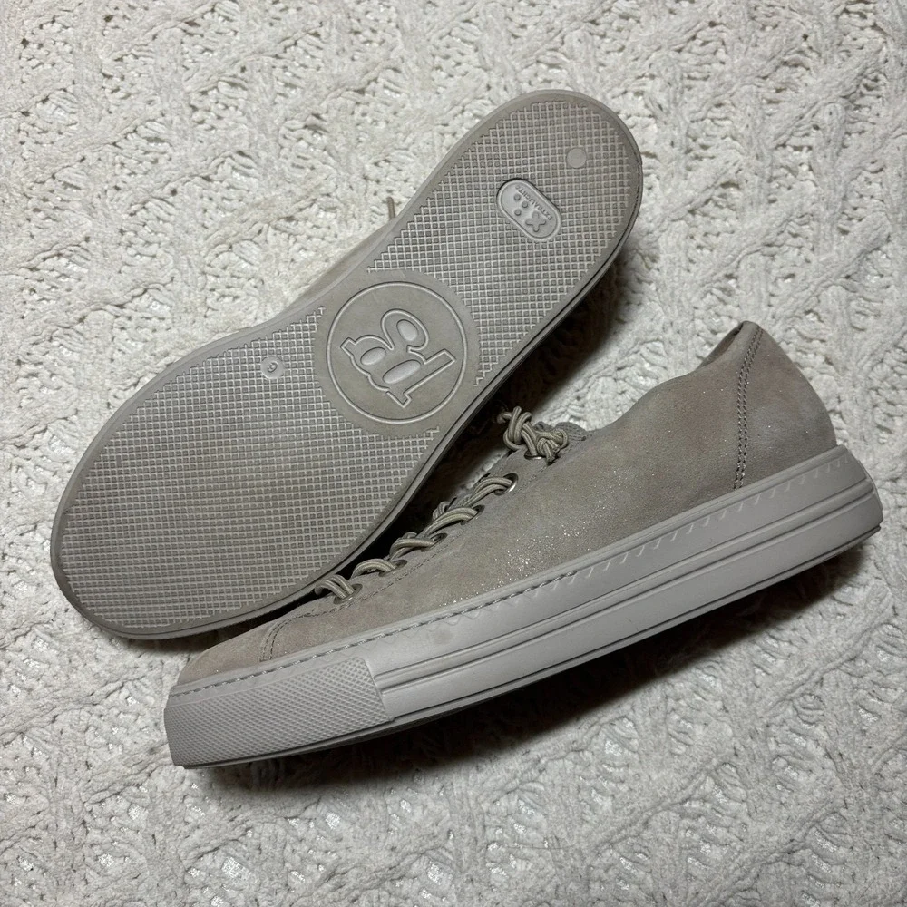 Paul Green $498 Genuine‎ Leather Taupe Shimmer Platform Lace Up Sneakers US 8.5 - Picture 4 of 16